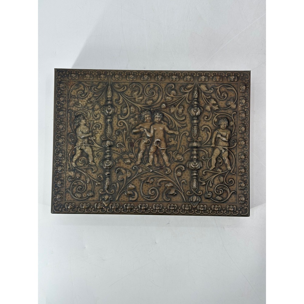 Antique‎ Ornate Victorian Style Figural Cherub Putti Aluminum Box